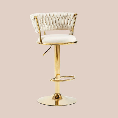 Contemporary Nordic Round Velvet Iron Swivel Height-adjustable Bar Stool Backrest Armless For Dining Room & Kitchen