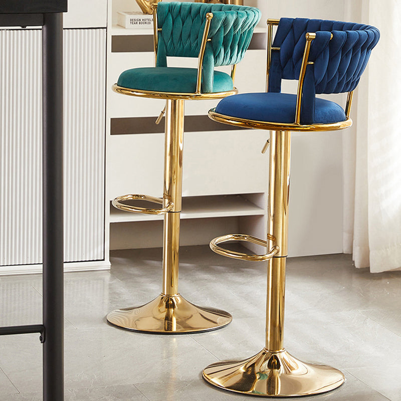 Contemporary Nordic Round Velvet Iron Swivel Height-adjustable Bar Stool Backrest Armless For Dining Room & Kitchen DFM-F