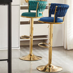 Contemporary Nordic Round Velvet Iron Swivel Height-adjustable Bar Stool Backrest Armless For Dining Room & Kitchen DFM-F