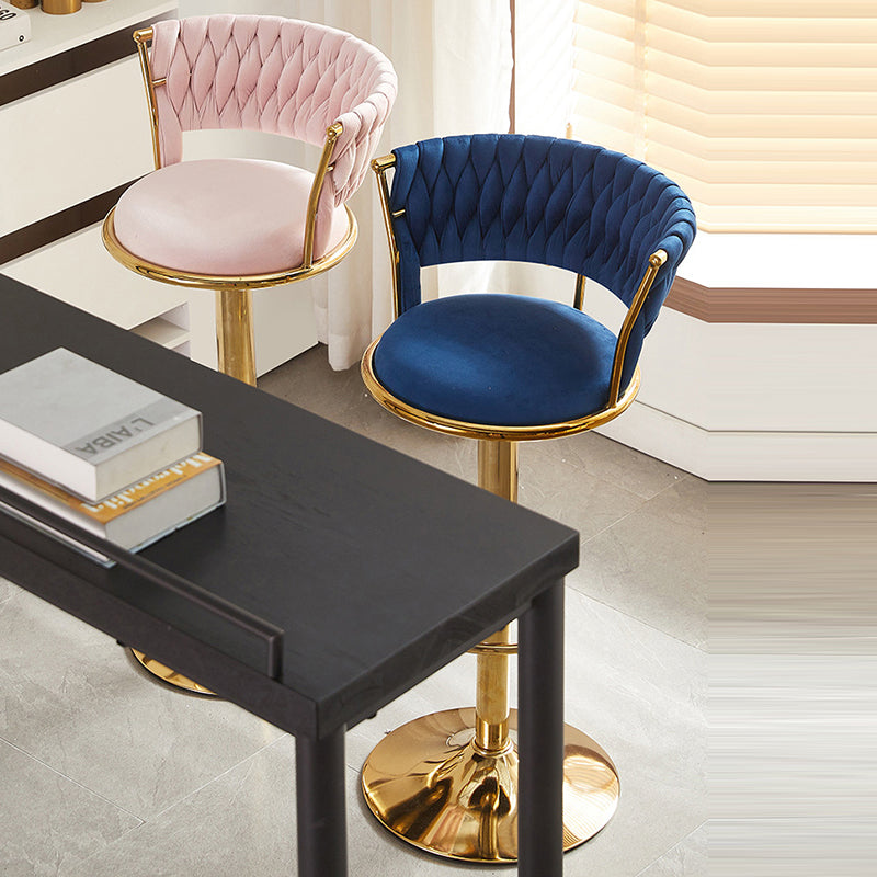 Contemporary Nordic Round Velvet Iron Swivel Height-adjustable Bar Stool Backrest Armless For Dining Room & Kitchen