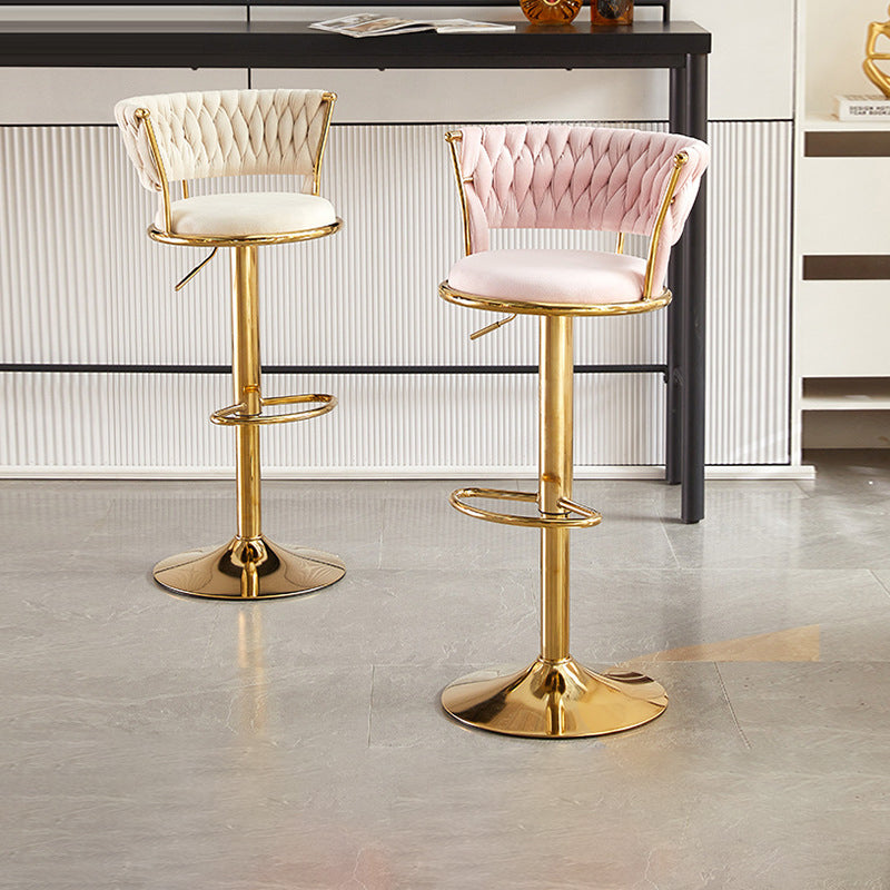 Contemporary Nordic Round Velvet Iron Swivel Height-adjustable Bar Stool Backrest Armless For Dining Room & Kitchen DFM-F