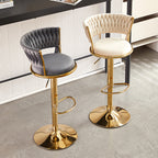 Contemporary Nordic Round Velvet Iron Swivel Height-adjustable Bar Stool Backrest Armless For Dining Room & Kitchen DFM-F