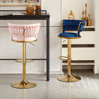 Contemporary Nordic Round Velvet Iron Swivel Height-adjustable Bar Stool Backrest Armless For Dining Room & Kitchen DFM-F