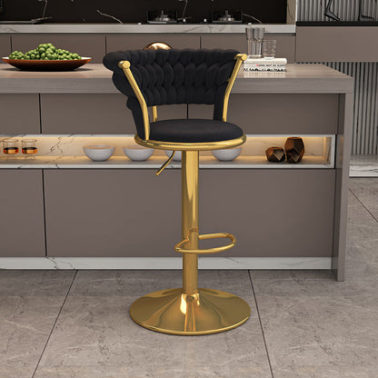Contemporary Nordic Round Velvet Iron Swivel Height-adjustable Bar Stool Backrest Armless For Dining Room & Kitchen