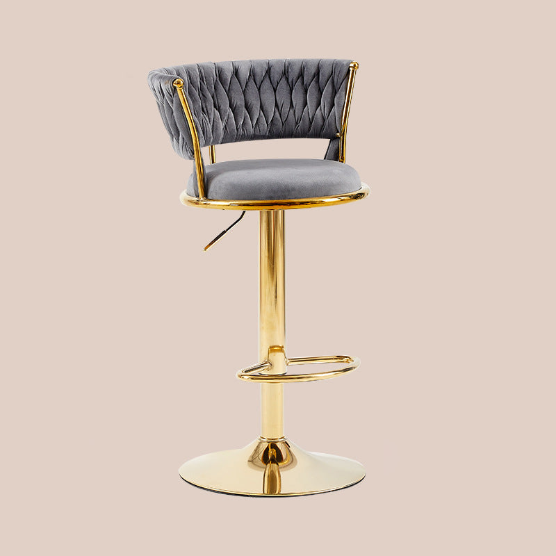 Contemporary Nordic Round Velvet Iron Swivel Height-adjustable Bar Stool Backrest Armless For Dining Room & Kitchen DFM-F