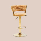 Contemporary Nordic Round Velvet Iron Swivel Height-adjustable Bar Stool Backrest Armless For Dining Room & Kitchen DFM-F