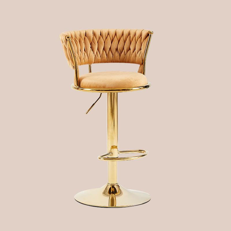 Contemporary Nordic Round Velvet Iron Swivel Height-adjustable Bar Stool Backrest Armless For Dining Room & Kitchen