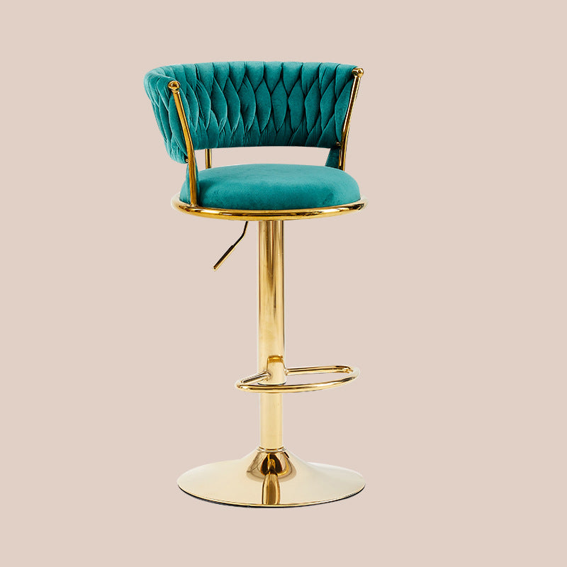Contemporary Nordic Round Velvet Iron Swivel Height-adjustable Bar Stool Backrest Armless For Dining Room & Kitchen DFM-F