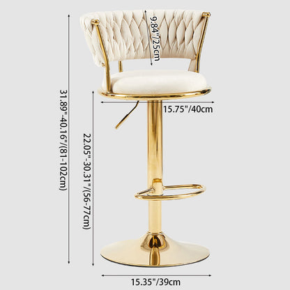 Contemporary Nordic Round Velvet Iron Swivel Height-adjustable Bar Stool Backrest Armless For Dining Room & Kitchen