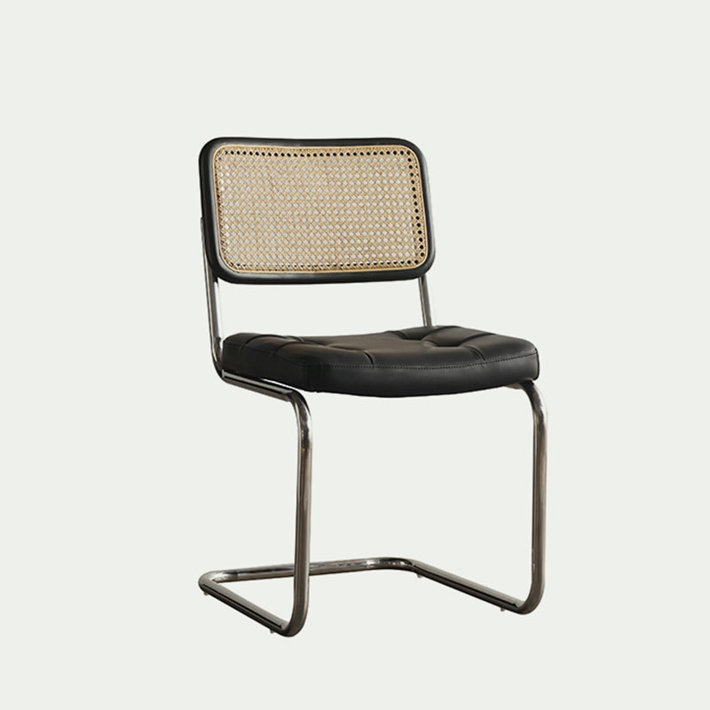 Traditional Vintage Arc Stainless Steel Leather Sponge Plastic Rattan Weaving Dining Chair Backrest Armless For Dining Room Lumendat