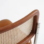 Traditional Vintage Arc Stainless Steel Leather Sponge Plastic Rattan Weaving Dining Chair Backrest Armless For Dining Room Lumendat