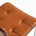 Traditional Vintage Arc Stainless Steel Leather Sponge Plastic Rattan Weaving Dining Chair Backrest Armless For Dining Room Lumendat