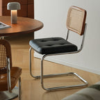 Traditional Vintage Arc Stainless Steel Leather Sponge Plastic Rattan Weaving Dining Chair Backrest Armless For Dining Room Lumendat