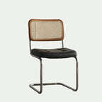 Traditional Vintage Arc Stainless Steel Leather Sponge Plastic Rattan Weaving Dining Chair Backrest Armless For Dining Room Lumendat