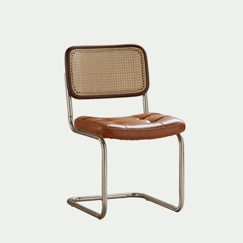 Traditional Vintage Arc Stainless Steel Leather Sponge Plastic Rattan Weaving Dining Chair Backrest Armless For Dining Room Lumendat