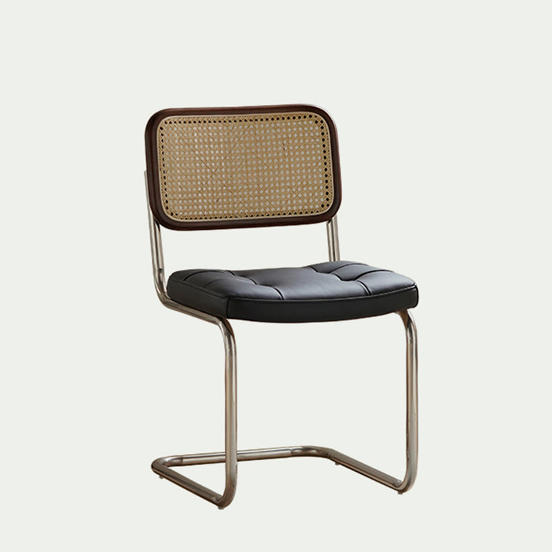 Traditional Vintage Arc Stainless Steel Leather Sponge Plastic Rattan Weaving Dining Chair Backrest Armless For Dining Room Lumendat