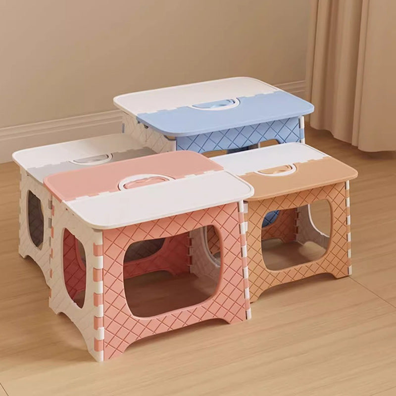 Lumendat Contemporary Nordic Kids Foldable Portable Polypropylene Rectangular Diamond Check Pattern Low Stool Backless For Living Room Lumendat