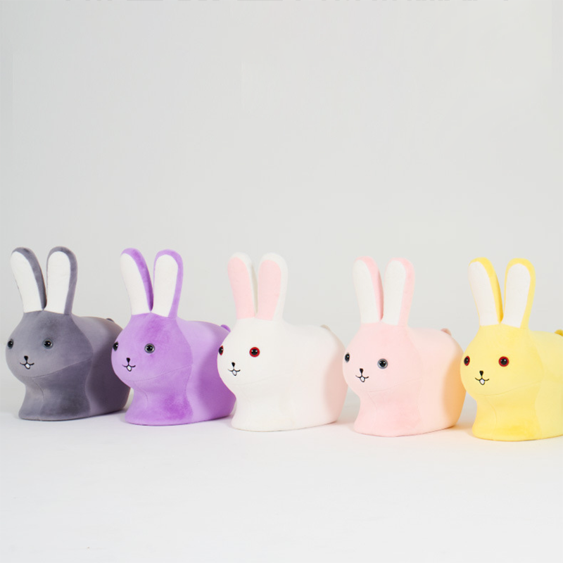 Lumendat Contemporary Creative Kids Wood Velvet Cotton Rabbit Low Stool Backless For Entryway Lumendat