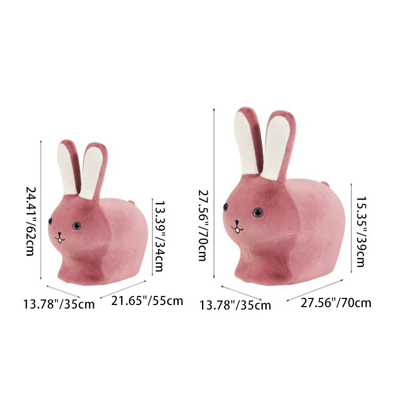 Lumendat Contemporary Creative Kids Wood Velvet Cotton Rabbit Low Stool Backless For Entryway Lumendat