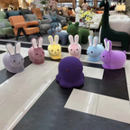 Lumendat Contemporary Creative Kids Wood Velvet Cotton Rabbit Low Stool Backless For Entryway Lumendat