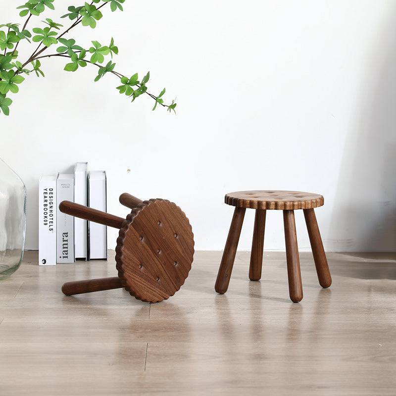 Lumendat Contemporary Creative Kids Walnut Round Cookie Low Stool Backless For Entryway Lumendat