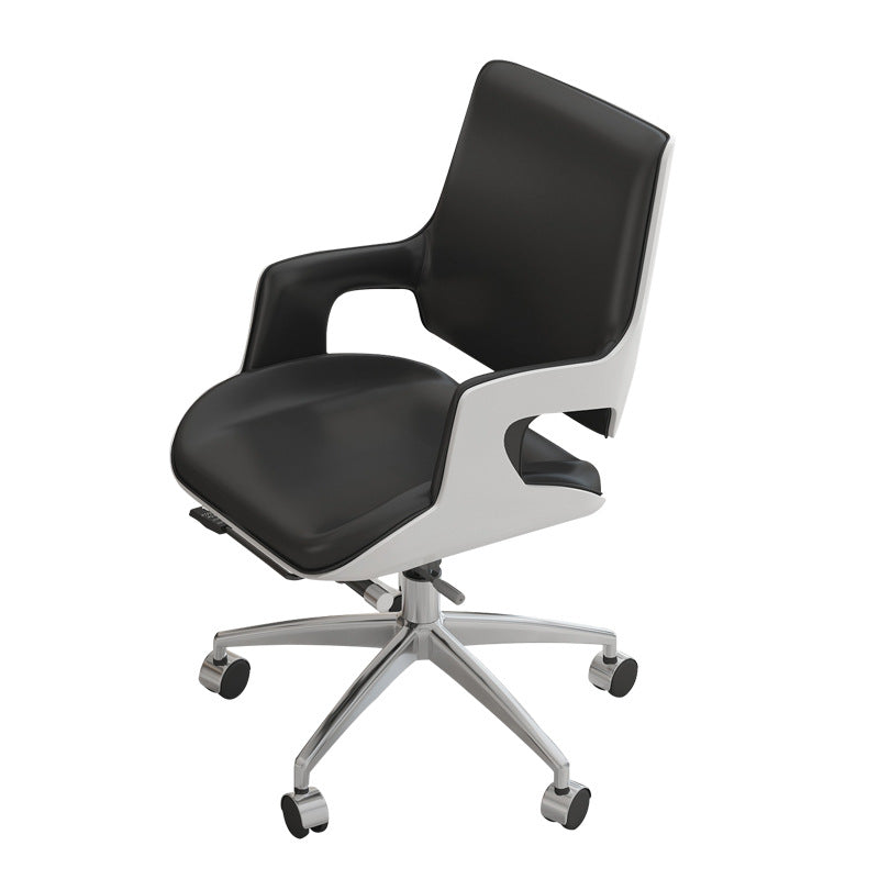 Contemporary Nordic Leather Steel Aluminum Alloy Square Desk Chair Adjustable Height Rotating With Backrest And Armrests For Home Office And Study DFM-F