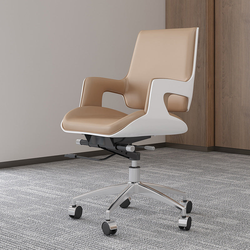 Contemporary Nordic Leather Steel Aluminum Alloy Square Desk Chair Adjustable Height Rotating With Backrest And Armrests For Home Office And Study DFM-F