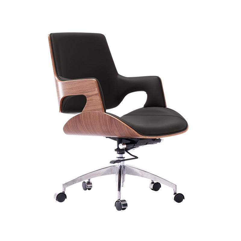 Contemporary Nordic Leather Steel Aluminum Alloy Square Desk Chair Adjustable Height Rotating With Backrest And Armrests For Home Office And Study DFM-F