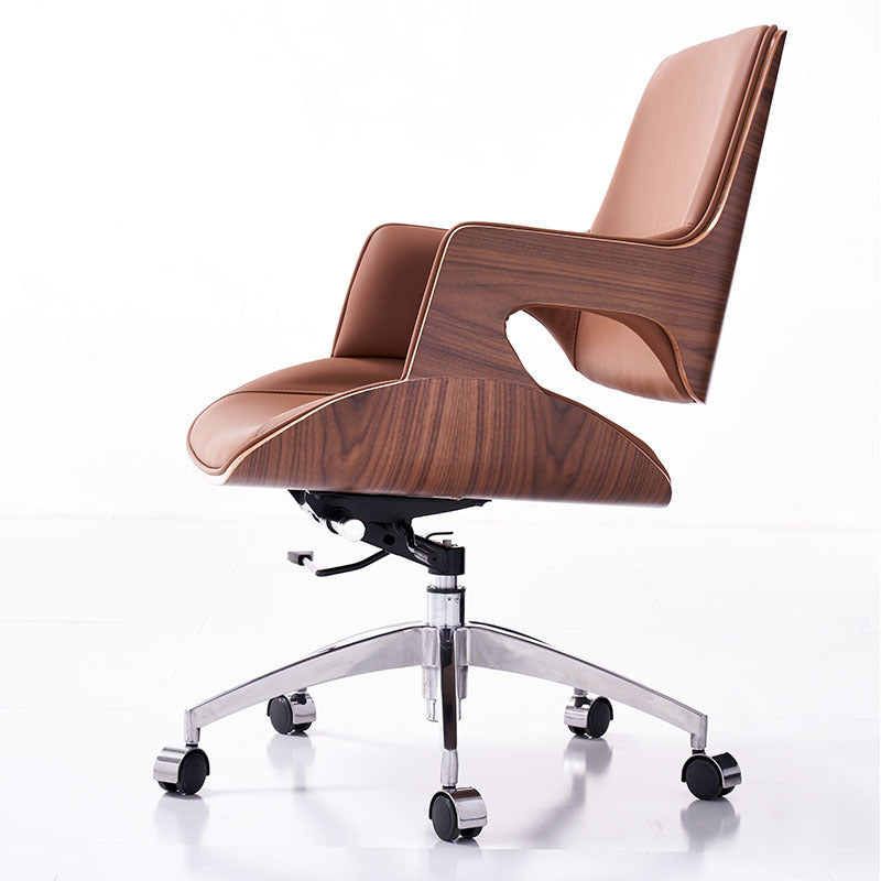Contemporary Nordic Leather Steel Aluminum Alloy Square Desk Chair Adjustable Height Rotating With Backrest And Armrests For Home Office And Study DFM-F