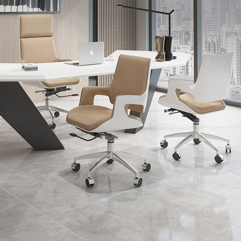 Contemporary Nordic Leather Steel Aluminum Alloy Square Desk Chair Adjustable Height Rotating With Backrest And Armrests For Home Office And Study