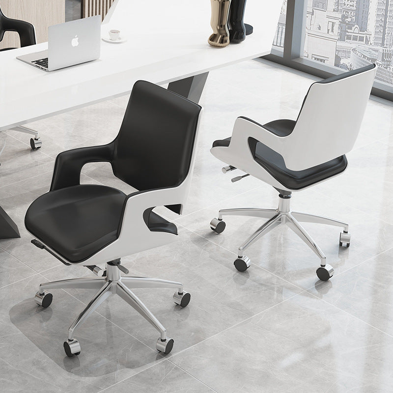 Contemporary Nordic Leather Steel Aluminum Alloy Square Desk Chair Adjustable Height Rotating With Backrest And Armrests For Home Office And Study DFM-F