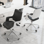 Contemporary Nordic Leather Steel Aluminum Alloy Square Desk Chair Adjustable Height Rotating With Backrest And Armrests For Home Office And Study DFM-F