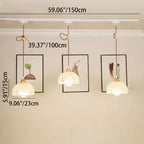 Traditional Japanese Weaving Aluminum Wood & Rattan Dome-Shaped Hemispheroid 1/2/3/4 Light Track Lighting Pendant Light For Dining Room