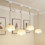 Traditional Japanese Weaving Aluminum Wood & Rattan Dome-Shaped Hemispheroid 1/2/3/4 Light Track Lighting Pendant Light For Dining Room