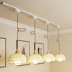 Traditional Japanese Weaving Aluminum Wood & Rattan Dome-Shaped Hemispheroid 1/2/3/4 Light Track Lighting Pendant Light For Dining Room