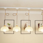 Traditional Japanese Weaving Aluminum Wood & Rattan Dome-Shaped Hemispheroid 1/2/3/4 Light Track Lighting Pendant Light For Dining Room