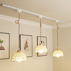 Traditional Japanese Weaving Aluminum Wood & Rattan Dome-Shaped Hemispheroid 1/2/3/4 Light Track Lighting Pendant Light For Dining Room
