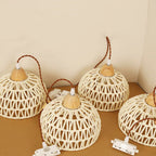 Traditional Japanese Weaving Aluminum Wood & Rattan Dome-Shaped Hemispheroid 1/2/3/4 Light Track Lighting Pendant Light For Dining Room
