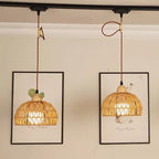 Traditional Japanese Weaving Aluminum Wood & Rattan Dome-Shaped Hemispheroid 1/2/3/4 Light Track Lighting Pendant Light For Dining Room