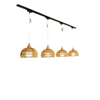 Traditional Japanese Weaving Aluminum Wood & Rattan Dome-Shaped Hemispheroid 1/2/3/4 Light Track Lighting Pendant Light For Dining Room