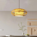 Traditional Chinese Weaving Iron Bamboo Parchment Lantern Cylinder 1-Light Pendant Light For Dining Room