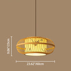 Traditional Chinese Weaving Iron Bamboo Parchment Lantern Cylinder 1-Light Pendant Light For Dining Room