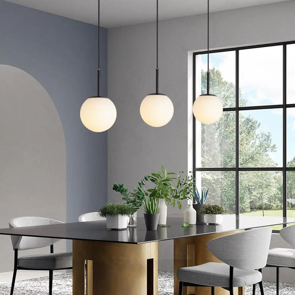 Modern Minimalist Round Ball Iron Glass 1-light Pendant Light for Living Room BulbSquare