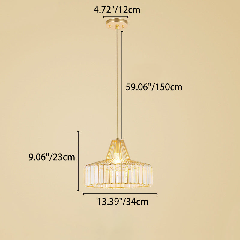 Contemporary Scandinavian Round Iron Copper Crystal 1-Light Pendant Light For Dining Room