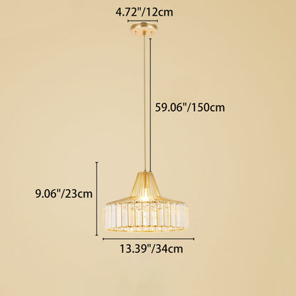 Contemporary Scandinavian Round Iron Copper Crystal 1-Light Pendant Light For Dining Room
