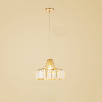 Contemporary Scandinavian Round Iron Copper Crystal 1-Light Pendant Light For Dining Room
