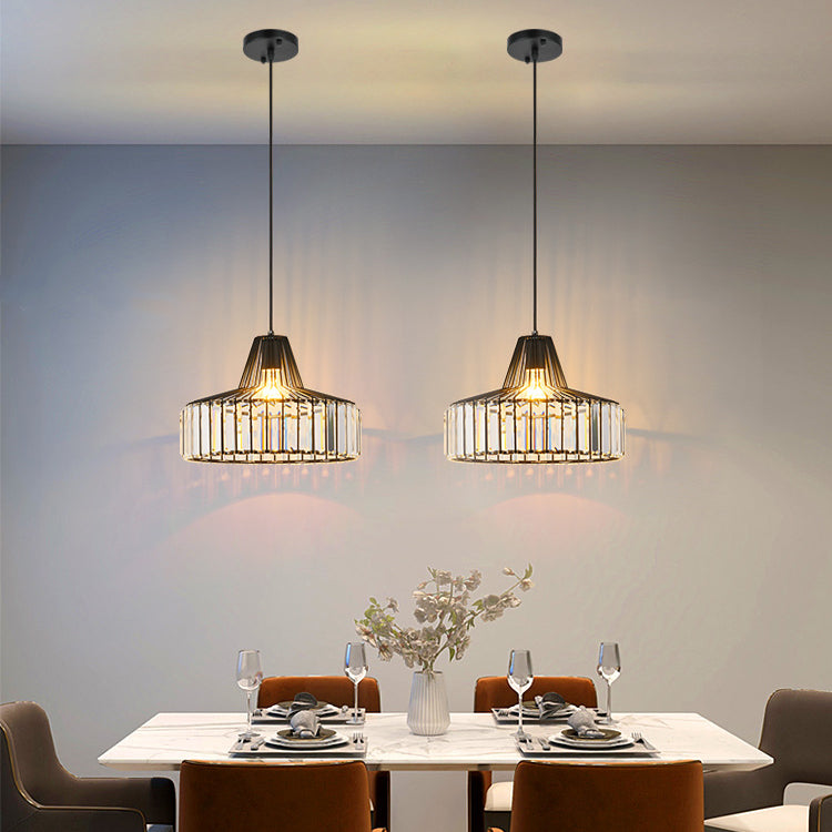 Contemporary Scandinavian Round Iron Copper Crystal 1-Light Pendant Light For Dining Room