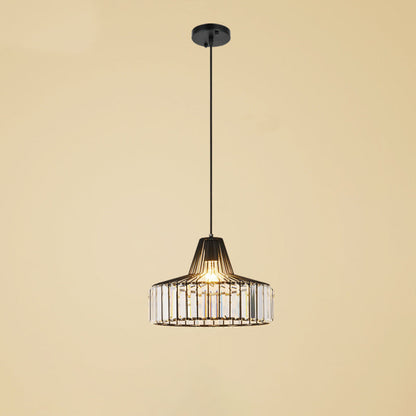 Contemporary Scandinavian Round Iron Copper Crystal 1-Light Pendant Light For Dining Room
