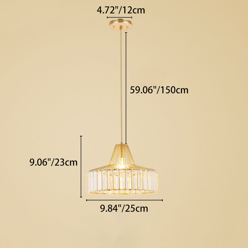 Contemporary Scandinavian Round Iron Copper Crystal 1-Light Pendant Light For Dining Room