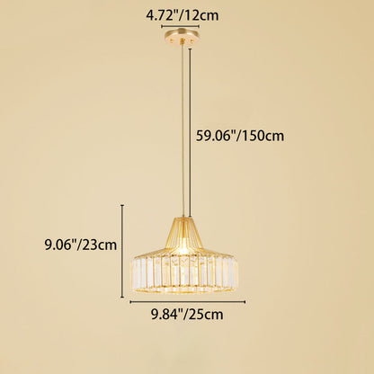 Contemporary Scandinavian Round Iron Copper Crystal 1-Light Pendant Light For Dining Room